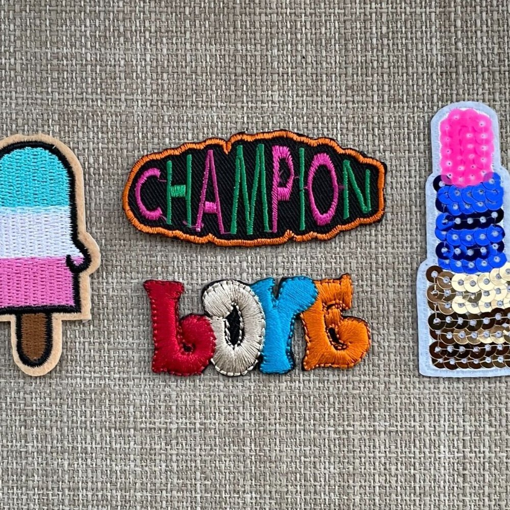 Iron On Patches LOVE CHAMPION LIP STICK ICE BAR Embroidery Lot of 4 Patches